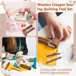 AceOrbit 5 Pcs Wooden Clapper Sewing Quilting Tool Set Include Tailors Clapper Pressing Stick Quilting Seam Roller Seam Ripper Stiletto Pressing Tool for Sewing Fabric Folds Accenting Clothing Wrinkle