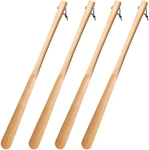 Extra Long Beech Shoe Horn for Men - Classic Smooth Shoe Lifter for Elderly & Seniors, Easy Grip with Lanyard, Perfect for Effortless Shoe Wearing