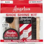 Angelus Shoe Shine Kit, Black- Boot and Shoe Polish Wax, Shoe Cream 3oz, Horsehair Brush, Dauber, and Cloth | 5 Piece Set, Gift Idea for Father's Day, Dad, Husband