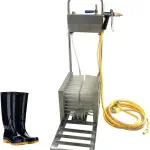 Farm Boot Scrubber with 3-Sided Brushes and Water Spray, Heavy-Duty Stainless Steel Shoe Cleaner Tool for Livestock and Ranch Use