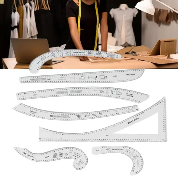 7Pcs Fashion Clear Metric Sewing Ruler Set, French Curve Pattern Ruler Kit for Beginners, Tailors, and Designers, Fashion Design Dress Makers Ruler, Clear Sewing Tailors Pattern Making Ruler