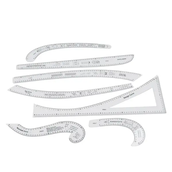 7Pcs Fashion Clear Metric Sewing Ruler Set, French Curve Pattern Ruler Kit for Beginners, Tailors, and Designers, Fashion Design Dress Makers Ruler, Clear Sewing Tailors Pattern Making Ruler