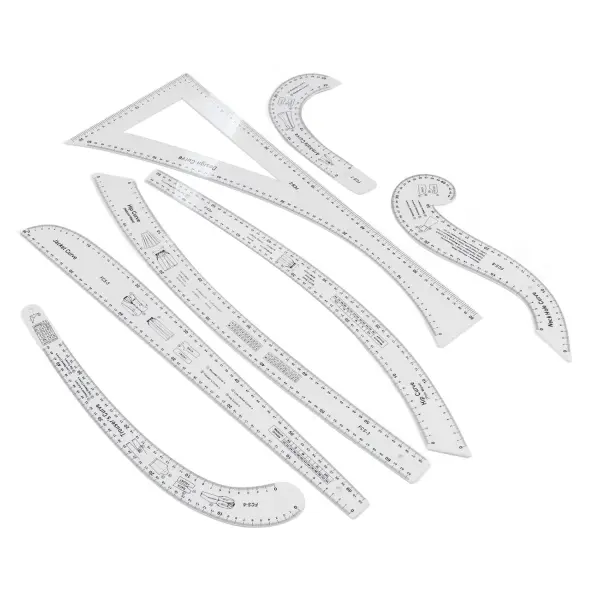 7Pcs Fashion Clear Metric Sewing Ruler Set, French Curve Pattern Ruler Kit for Beginners, Tailors, and Designers, Fashion Design Dress Makers Ruler, Clear Sewing Tailors Pattern Making Ruler