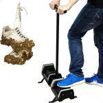 Ground-Mounted Boot Brush with 2 Slots for Easy, Hands-Free Cleaning; Durable Metal Design Ideal for Farmhouse Entrances & Garden Paths
