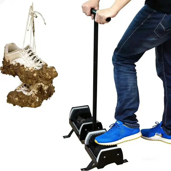 Ground-Mounted Boot Brush with 2 Slots for Easy, Hands-Free Cleaning; Durable Metal Design Ideal for Farmhouse Entrances & Garden Paths