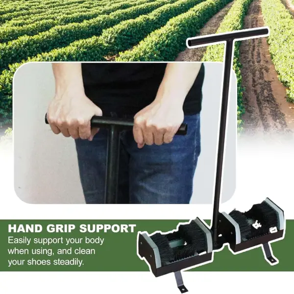 Ground-Mounted Boot Brush with 2 Slots for Easy, Hands-Free Cleaning; Durable Metal Design Ideal for Farmhouse Entrances & Garden Paths