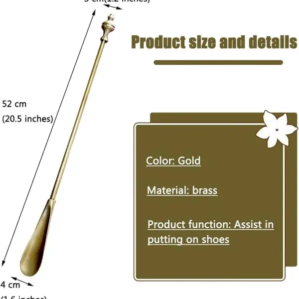 Durable Shoe Lifting Device, Extra Long Brass Shoe Horn for Easy Wear, Ergonomic Grip for Men & Women, Ideal for Effortless Shoe On/Off Gold 52 * 4cm
