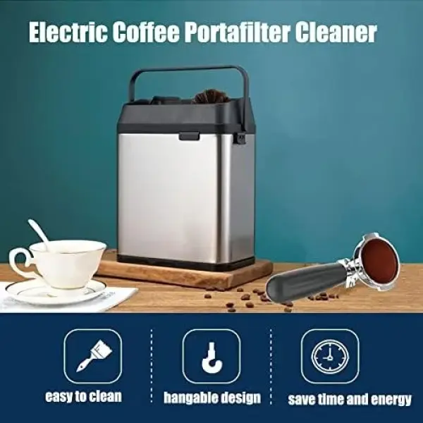 Portafilter Cleaner Knock Box 150W Coffee Cleaning 58mm 300rpm Stainless Steel Espresso Cleaning Brush Tools,Grey,Grey