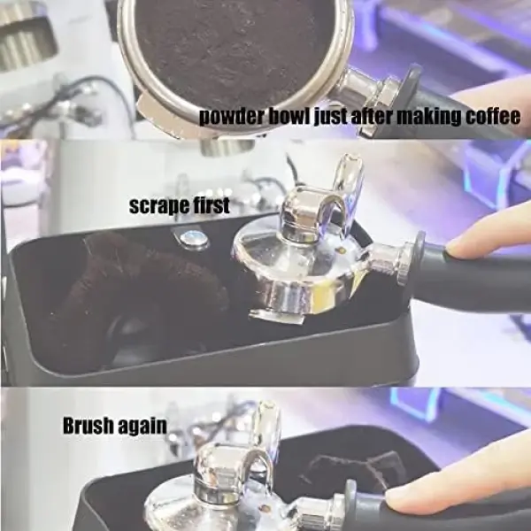 Portafilter Cleaner Knock Box 150W Coffee Cleaning 58mm 300rpm Stainless Steel Espresso Cleaning Brush Tools,Grey,Grey