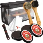 RED MOOSE Full Leather Wax Shoe Polish Kit - 2x Brush, Buffing Cloth, Travel Case, Laces