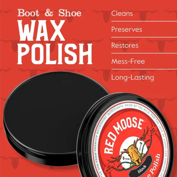 RED MOOSE Full Leather Wax Shoe Polish Kit - 2x Brush, Buffing Cloth, Travel Case, Laces
