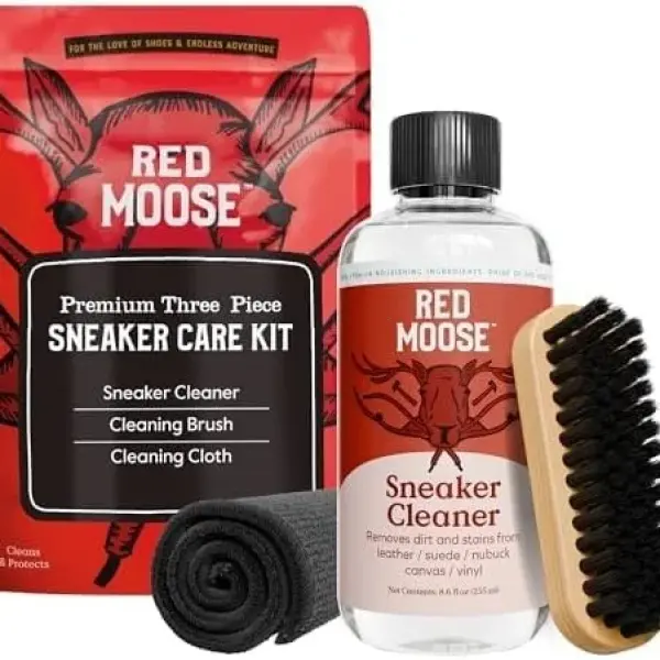 RED MOOSE Shoe & Sneaker Cleaner Kit – Leather, Suede, Nubuck, Canvas & White Shoes with Brush, Foam & Cloth, Made in USA