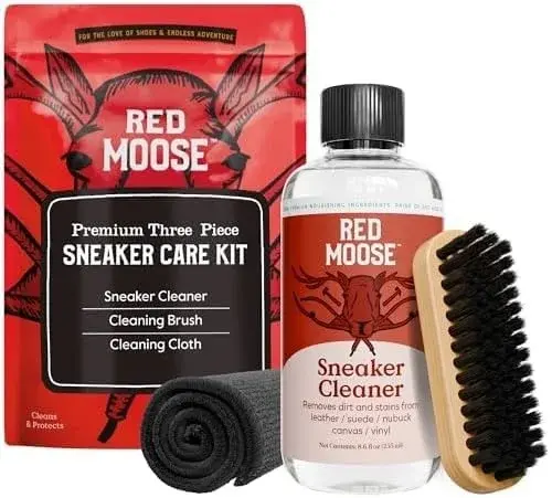 RED MOOSE Shoe & Sneaker Cleaner Kit – Leather, Suede, Nubuck, Canvas & White Shoes with Brush, Foam & Cloth, Made in USA