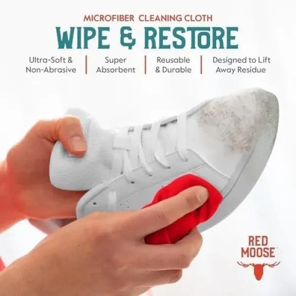 RED MOOSE Shoe & Sneaker Cleaner Kit – Leather, Suede, Nubuck, Canvas & White Shoes with Brush, Foam & Cloth, Made in USA