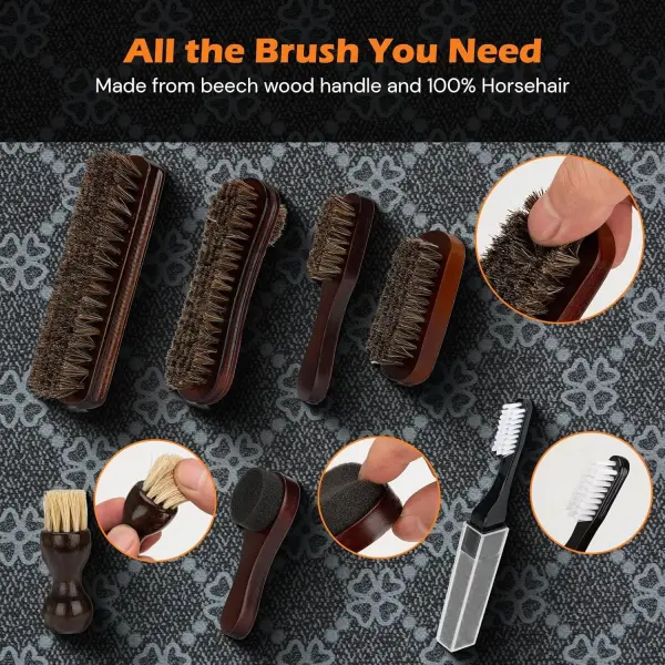 Shoe Care Kit - 16pc, Blue: Premium Deluxe Shoe Polish Kit - Black, Brown & Neutral Polish, Horsehair Brushes, Buffing Cloth & More for Leather Shoes & Boots Care