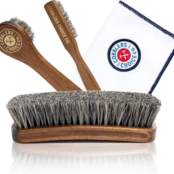 Cobbler’s Choice Co. Leather Care Kit with Horsehair Shoe Brush, Dauber Brush, Welt Brush, Microfiber Cloth - Brown