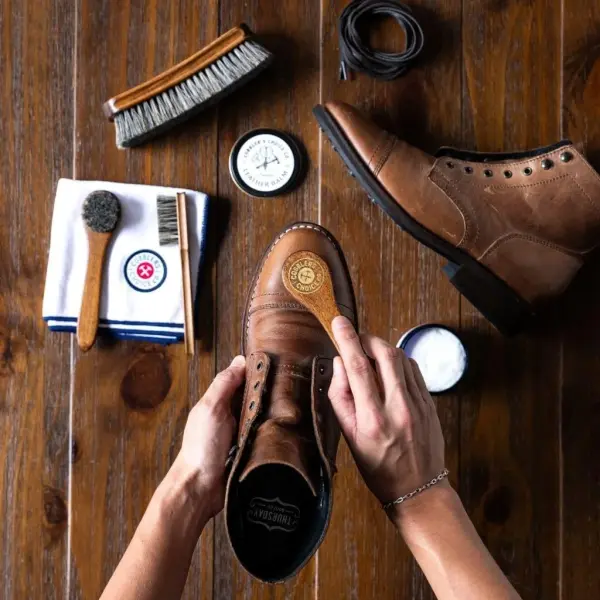 Cobbler’s Choice Co. Leather Care Kit with Horsehair Shoe Brush, Dauber Brush, Welt Brush, Microfiber Cloth - Brown