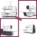 Bernette B62 Airlock Coverstitch Machine Bundle | Air Threader, Scissors, Rotary Cutter, Threads, Self Healing Foldable Cutting Mat, LED Light, Extension Table | Heavy Duty, Beginner to Professional