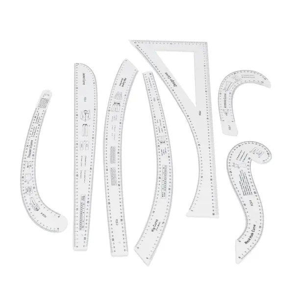 Rengue 7Pcs Sewing Ruler Tailor Set, Clear High Accuracy Scale Acrylic Clothing Ruler for Pattern Drafting, with Transparent Fashion Design Tools for Sewing and Tailoring