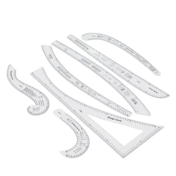 Rengue 7Pcs Sewing Ruler Tailor Set, Clear High Accuracy Scale Acrylic Clothing Ruler for Pattern Drafting, with Transparent Fashion Design Tools for Sewing and Tailoring