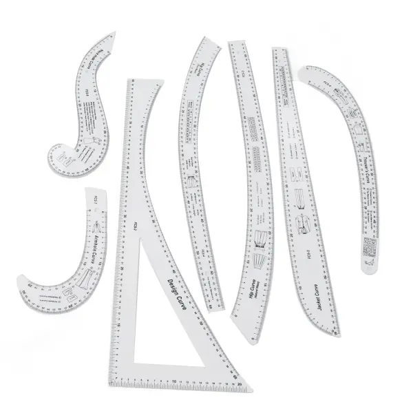 Rengue 7Pcs Sewing Ruler Tailor Set, Clear High Accuracy Scale Acrylic Clothing Ruler for Pattern Drafting, with Transparent Fashion Design Tools for Sewing and Tailoring