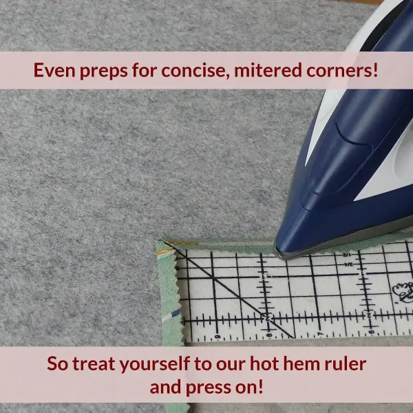 Madam Sew Hot Hem Ruler for Sewing and Quilting – Non-Slip Ironing Hot Ruler and Pleats with Dry or Steam Iron on Quilt Blocks and Clothes - 18” x 2.5” Hem Gauge