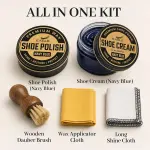 Eagle Shoe Shine Kit Navy Blue – 5-Piece Leather Shoe Polish & Cream Set with Brush & Cloths | Beeswax Waterproof Polish + Carnauba Wax Shoe Cream | Restore, Shine & Protect Dress Shoes & Boots