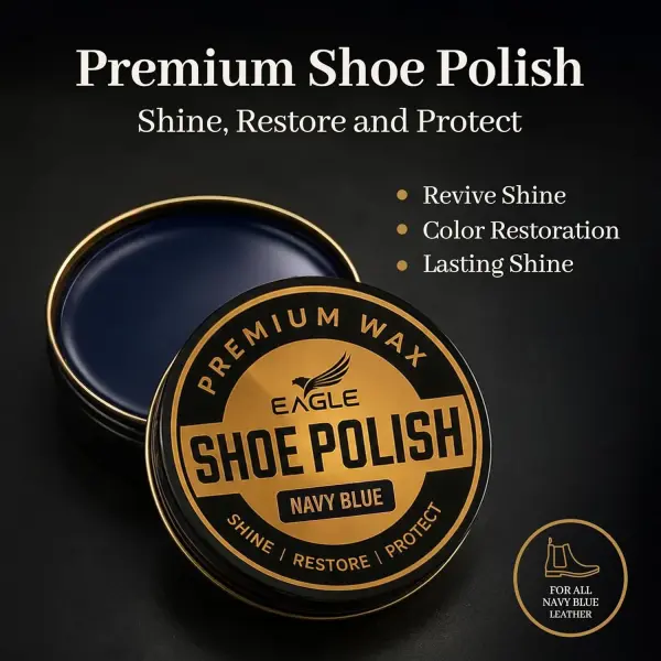Eagle Shoe Shine Kit Navy Blue – 5-Piece Leather Shoe Polish & Cream Set with Brush & Cloths | Beeswax Waterproof Polish + Carnauba Wax Shoe Cream | Restore, Shine & Protect Dress Shoes & Boots