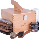 FootFitter Beech Wood Valet Box, Premium Shoe Shine Organizer with Classic Storage for Polish, Brushes, Cloths & Tools
