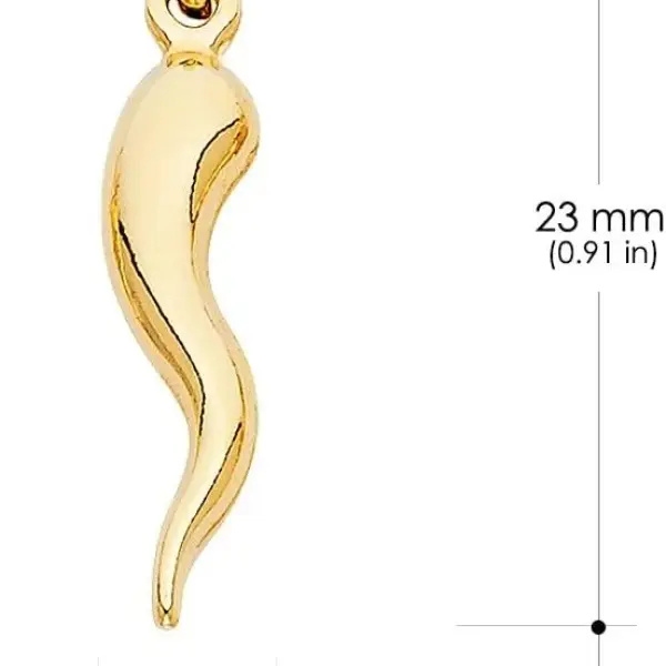 Ioka 14K Yellow Gold Cornicello Italian Horn Necklace Good Luck Charm Pendant with 0.8mm Box Chain
