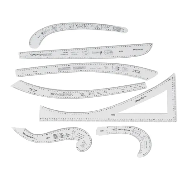 7Pcs Sewing Ruler, Tailor Set Clear High Accuracy Scale Acrylic French Rulers Fashion Pattern Design for Making Drafting Curve Dress Makers