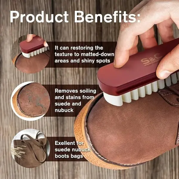 Crepe Suede Brush for Shoes, Furniture, Boots, Bags, Belts - Natural Suede Shoe Cleaner Made with Crepe Ribbon, Red Lotus Wood Handle - Nubuck Cleaner for Cleaning, Re-Fluffing & Lifting Nap