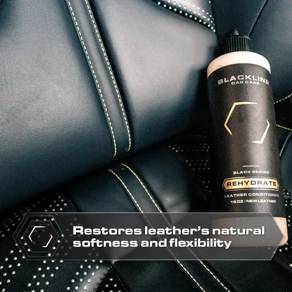 Blackline Car Leather Cleaner and Conditioner Care Kit with Microfiber Towel and Applicator Pad, Gentle APC and Leather Rehydrate, 2 16 Fl Oz Bottles for Leather Car Interiors