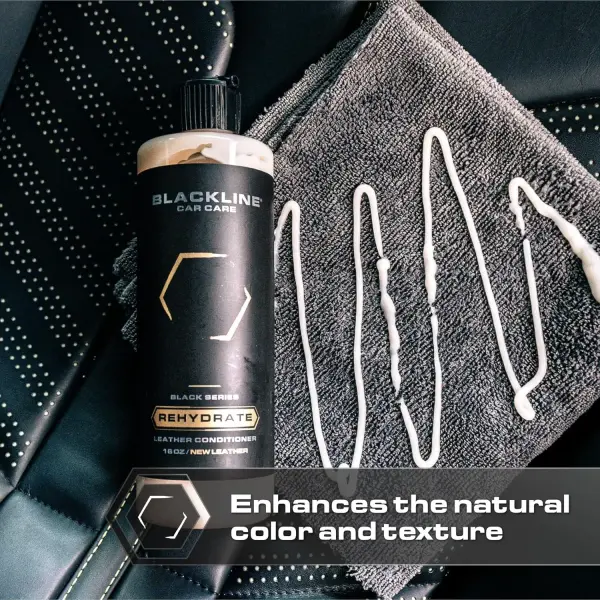 Blackline Car Leather Cleaner and Conditioner Care Kit with Microfiber Towel and Applicator Pad, Gentle APC and Leather Rehydrate, 2 16 Fl Oz Bottles for Leather Car Interiors