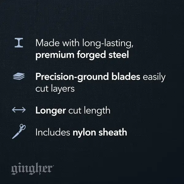 Gingher 8" Dressmaker's Fabric Scissors, Stainless Steel Shears, Sharp Knife Edge Steel Sewing Shears with Protective Sheath for Fabric Cutting and Tailoring, Chrome Plated Nickel Finish