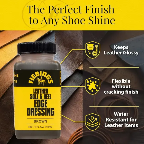 Fiebing's Leather Sole & Heel Edge Dressing 2-Pack (4 oz) - Protective Glossy Shoe Finish - Includes Brush Applicator