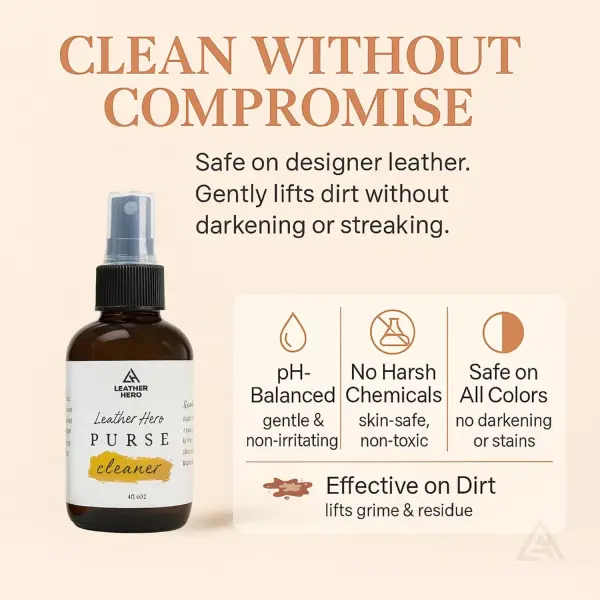 Leather Purse Cleaner & Conditioner Kit – 4pc Set with 4oz Cleaner, 4oz Conditioner, Microfiber Cloth & Applicator Sponge – Leather Bag & Handbag Care for Luxury Purses & Designer Bags