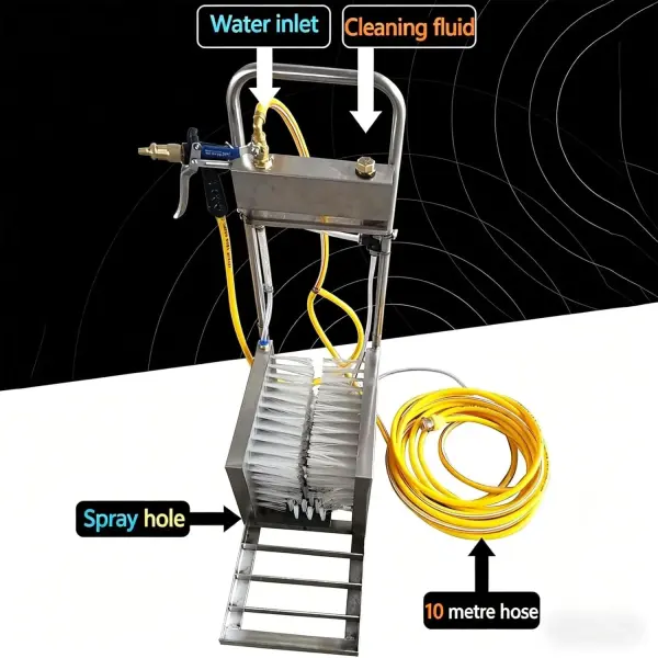 Farm Boot Cleaning Station, Stainless Steel Shoe Scraper Brush with Integrated Water Spray Gun 360 Degree Deep Cleaning Design for Mud Removal Outdoor Farm Garden Livestock Use