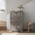 Smart FENDEE Shoe Cabinet, Shoe Storage Cabinet for Entryway with 2 Flip Drawers, Narrow Farmhouse Shoe Organizer Cabinet, Slim Shoe Rack Cabinet, Gery