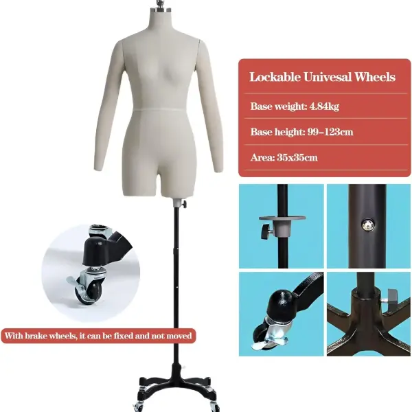 Adjustable L-Shape Foam Dress Form Mannequin with Arms - Soft Tailoring Dummy, Pin-Friendly Half Body Female Dressmaking Tool for Sewing & Craft Projects