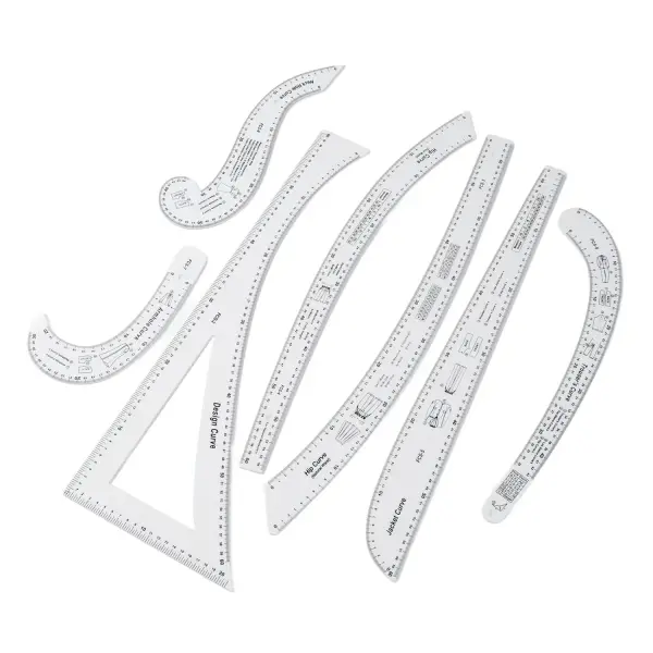 Generic 7Pcs Sewing Ruler Tailor Set, Clear High Accuracy Scale Acrylic Clothing Ruler, Pattern Drafting Tool with Transparent Fashion Design, Ideal for Sewing & Tailoring