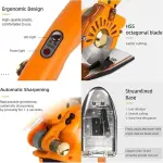 Electric Fabric Cutter - 5 Speed Adjustable Fabric Scissor, Ergonomic Handle + Safety Lock, Leather Multi-Layer Fabric Cutter, Round Knife Cloth Cutting Machine - Cloth,