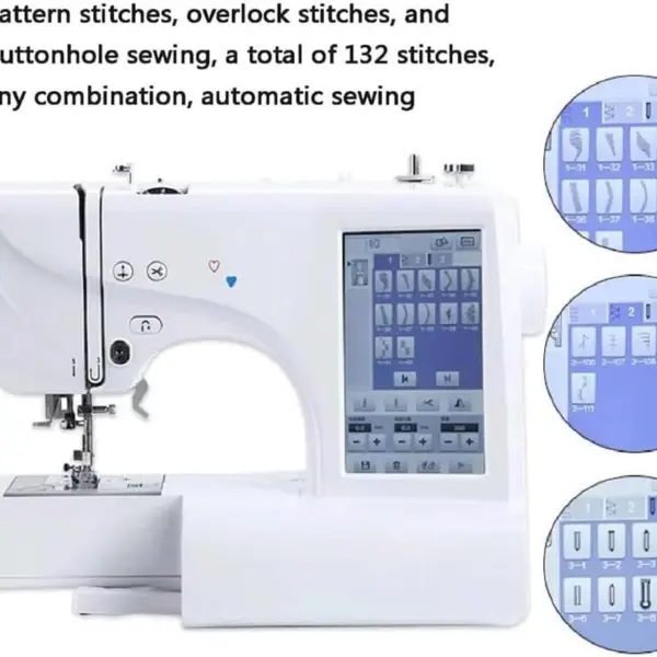 Electric Embroidery Machine, Automatic Sewing Machine with Large LCD Touch Screen, DIY Embroidery Tool, Built-in 210 Letters and 30 Pattern Borders, Simplified Sewing