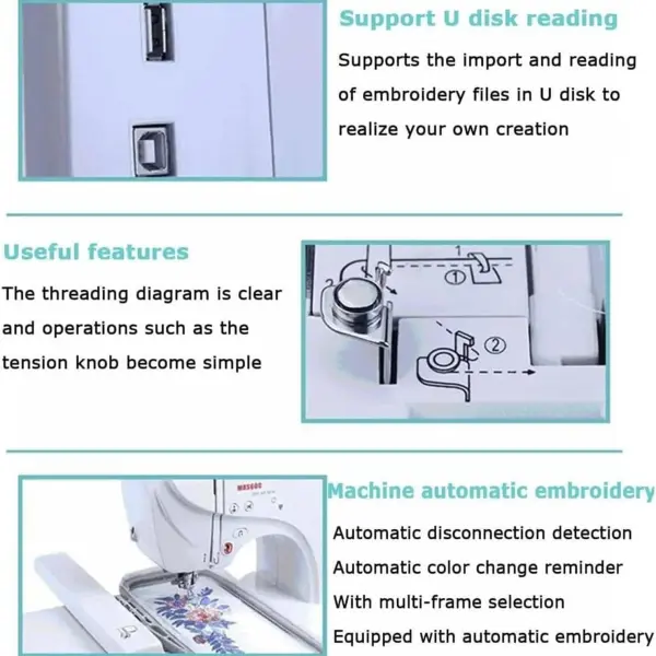 Electric Embroidery Machine, Automatic Sewing Machine with Large LCD Touch Screen, DIY Embroidery Tool, Built-in 210 Letters and 30 Pattern Borders, Simplified Sewing