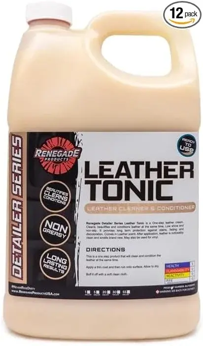 Renegade Products Leather Tonic - Premium Leather Cleaner & Conditioner | Cleans, Beautifies & Protects Leather Seats, Interiors, Shoes & Furniture | Non-Greasy, Long-Lasting Finish (1 Gallon)