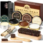 12 PCS Shoe Polish Kit - Horsehair Brushes, Black Brown Neutral Polish,Mink Oil Conditioner for Shoes,Polishing Cloth, Leather Boots Shine Care Kit ﻿Gift for Men Cowboy Husband Dad