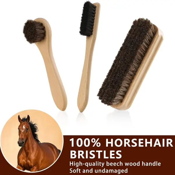 12 PCS Shoe Polish Kit - Horsehair Brushes, Black Brown Neutral Polish,Mink Oil Conditioner for Shoes,Polishing Cloth, Leather Boots Shine Care Kit ﻿Gift for Men Cowboy Husband Dad