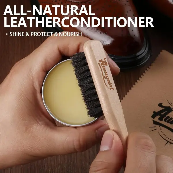 12 PCS Shoe Polish Kit - Horsehair Brushes, Black Brown Neutral Polish,Mink Oil Conditioner for Shoes,Polishing Cloth, Leather Boots Shine Care Kit ﻿Gift for Men Cowboy Husband Dad