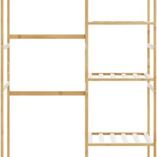 Natural Bamboo Clothes Rack 39.4 in x 19.7 in x 72.6 in, Ample Storage for Clothes Shoes Accessories, Durable Minimalist Design for Bedroom Hallway, Easy Care with Damp