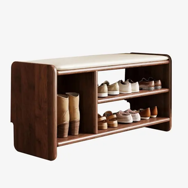 Entryway Wooden Shoe Bench with Storage Wood Shoe Organizer Rack for Front Door Entrance Entry Hallway Bench Seat for Living Room Bedroom Dinning Room Entryway(Walnut Color,120cm/47.2in)